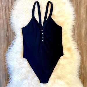Urban Outfitters Out From Under Plunge Front Button Bodysuit Black Medium
